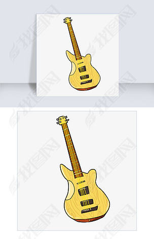 手绘黄色电贝斯插画