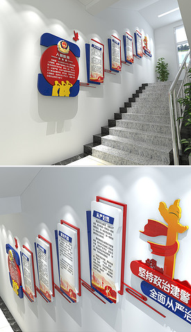 异形警务公安局司法交警警营楼梯文化墙设计