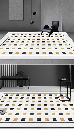 黑灰色轻奢现代简约唯美几何客厅地毯地垫