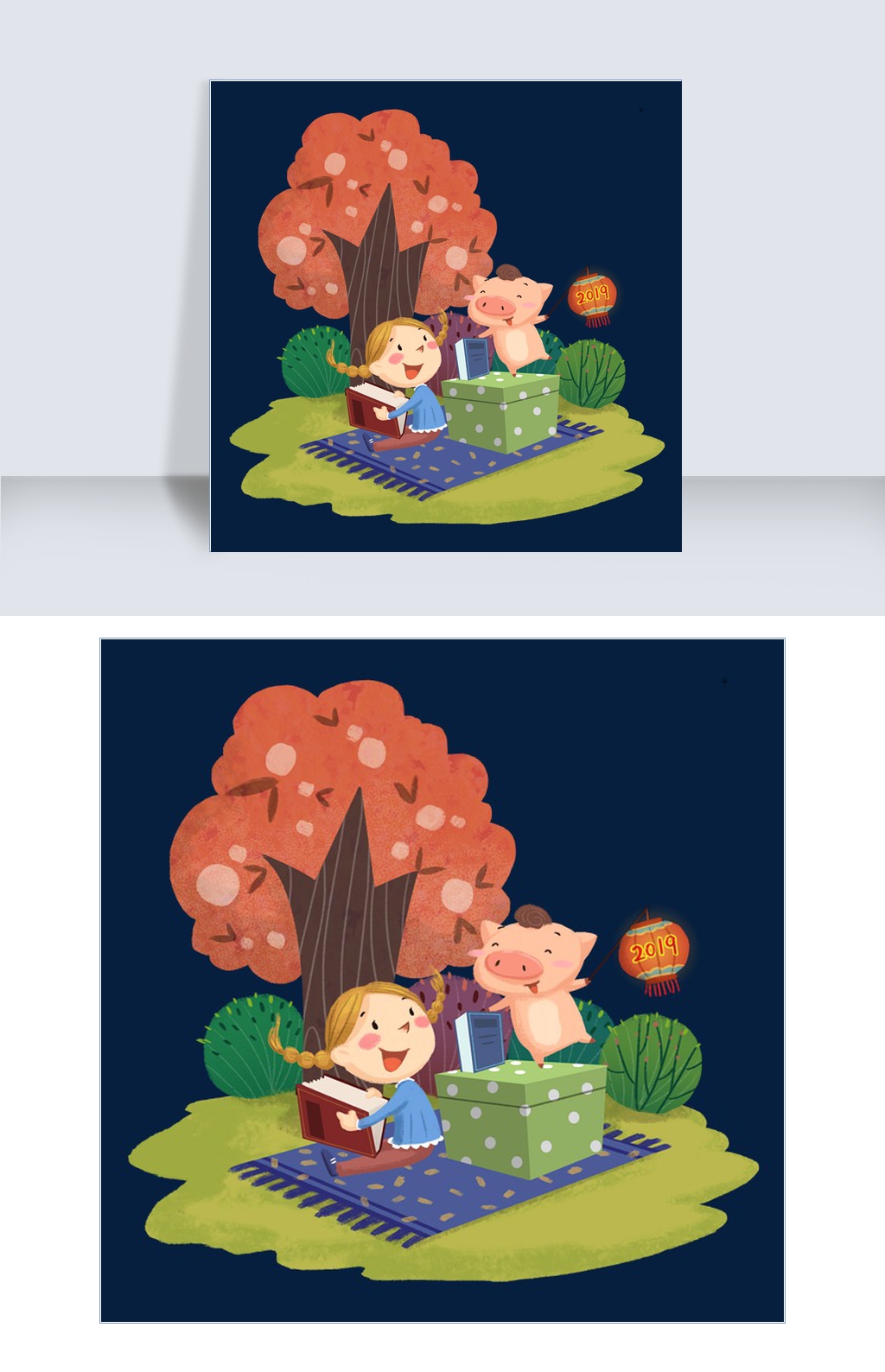 寒假放假学习小女孩和小猪