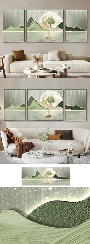 现代抽象山水风景线条麋鹿光影客厅装饰画4