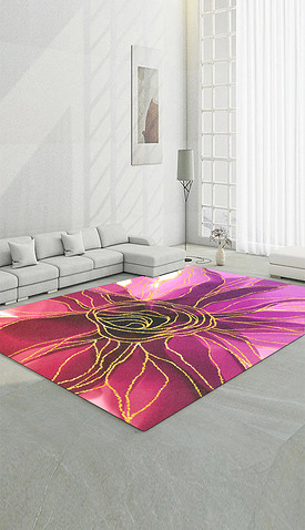 原创现代水彩红粉色金纹肌理艺术图案地垫地毯