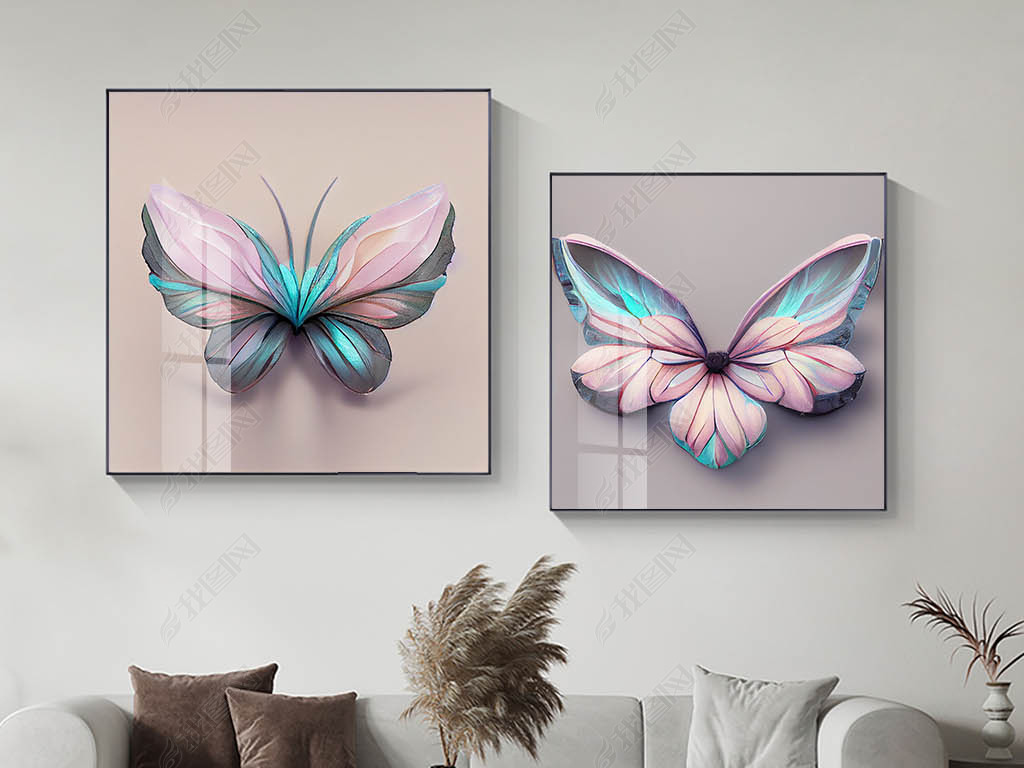 现代抽象轻奢简约蝴蝶花卉创意客厅装饰画