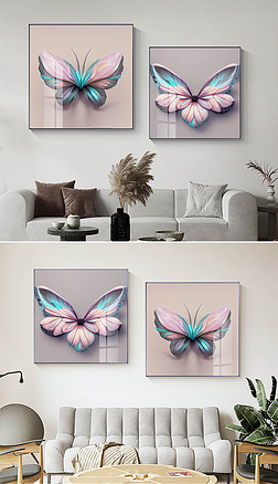 现代抽象轻奢简约蝴蝶花卉创意客厅装饰画