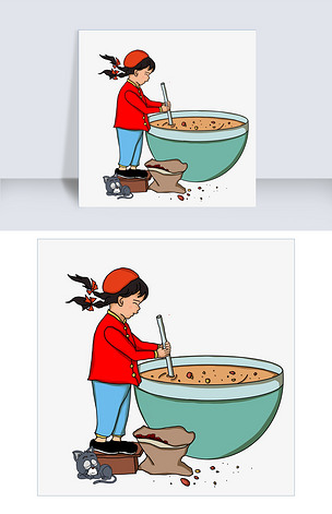 手绘腊八节搅粥插画