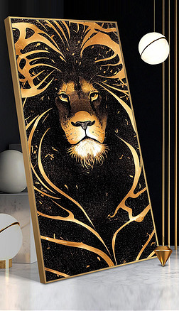 雄狮千里装饰画|现代高清铂金狮子雄狮玄关装饰画