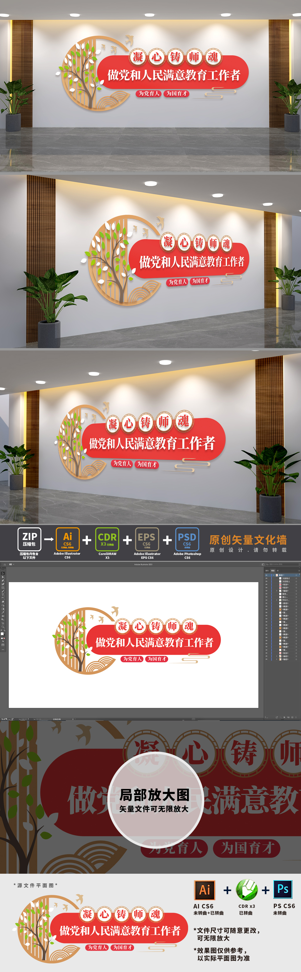 做党和人民满意工作教育者文化墙