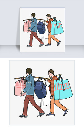 手绘回家的农民工插画