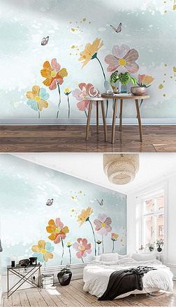 北欧现代简约小清新粉色花卉背景墙装饰画