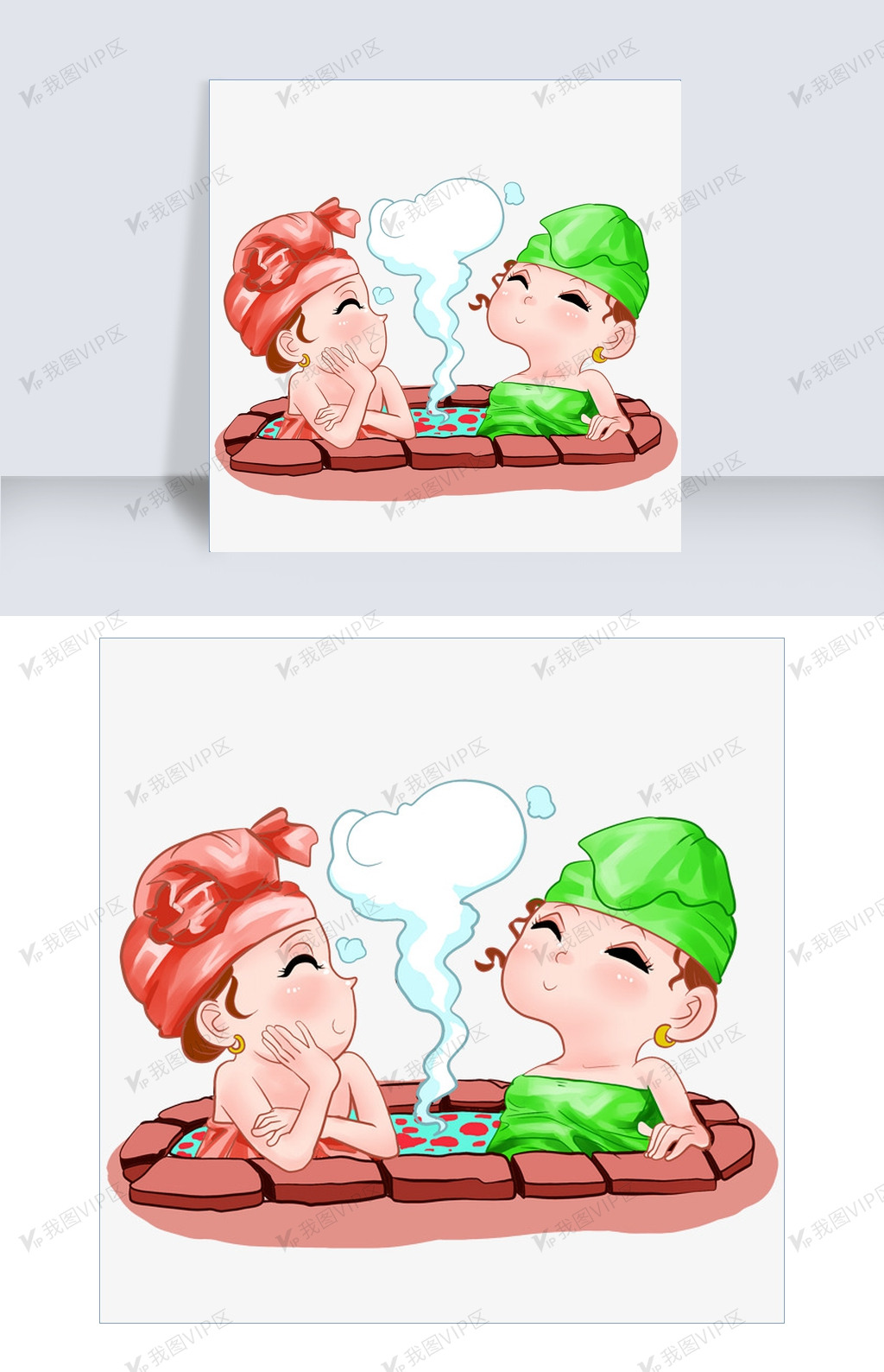冬季场景泡温泉的两个女孩图片素材(psb格式)免费下载_动漫人物大全