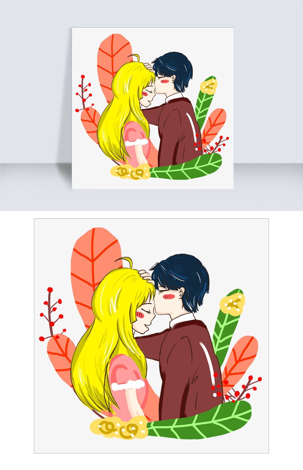 手绘插图情人节温馨恩爱清新psd源文件