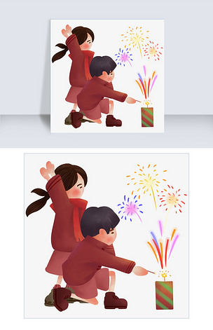 元旦卡通手绘放烟花