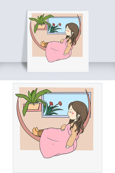 宅在家的小女孩在睡觉手绘插画