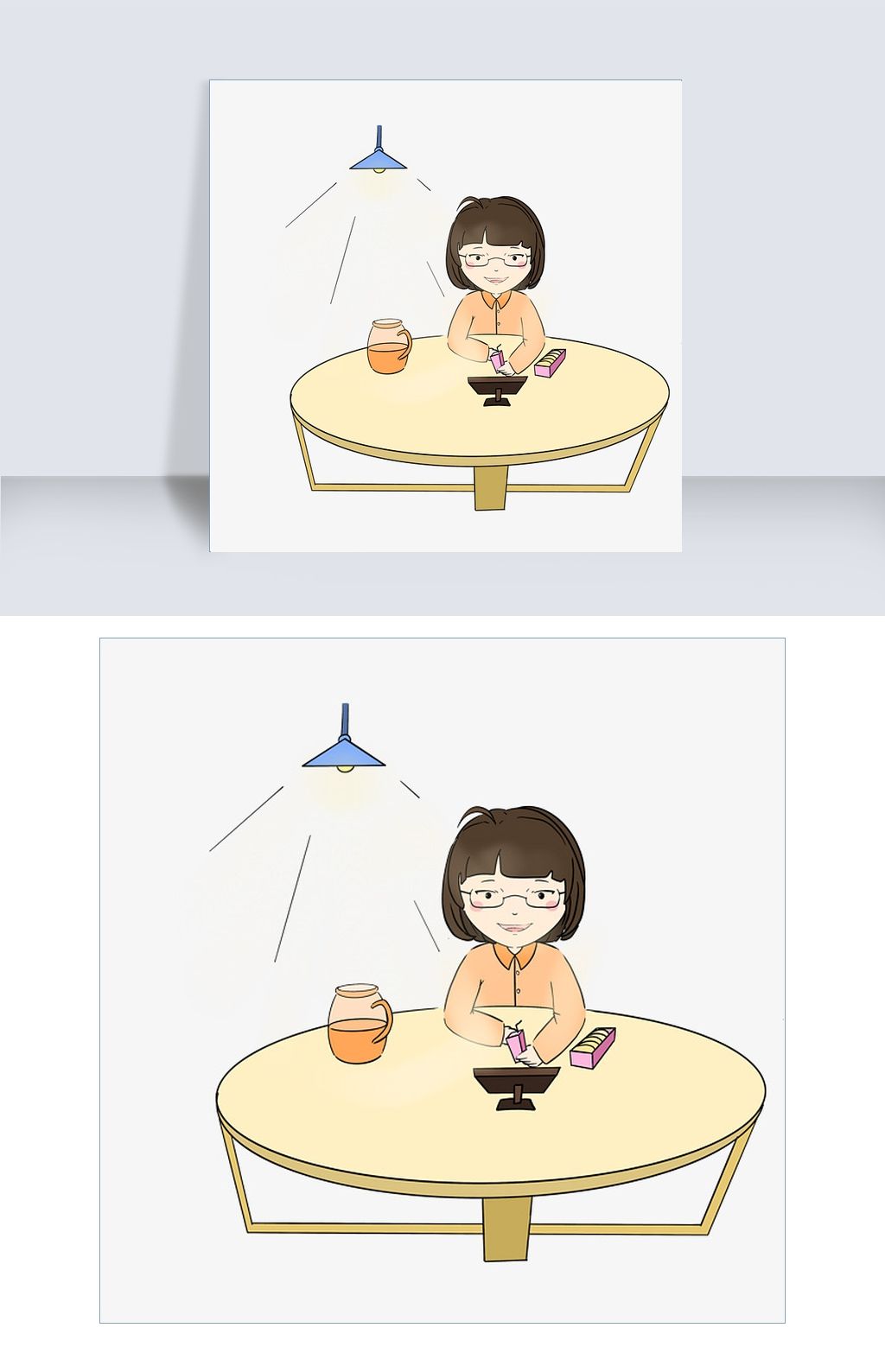 宅在家的小女孩在玩手机手绘插画