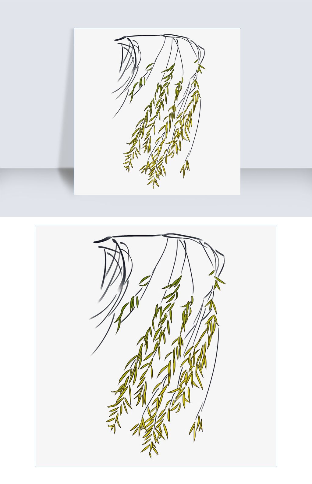 手绘春季垂柳插画