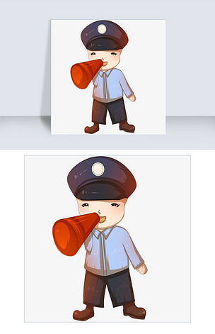 手绘拿喇叭的警察插画
