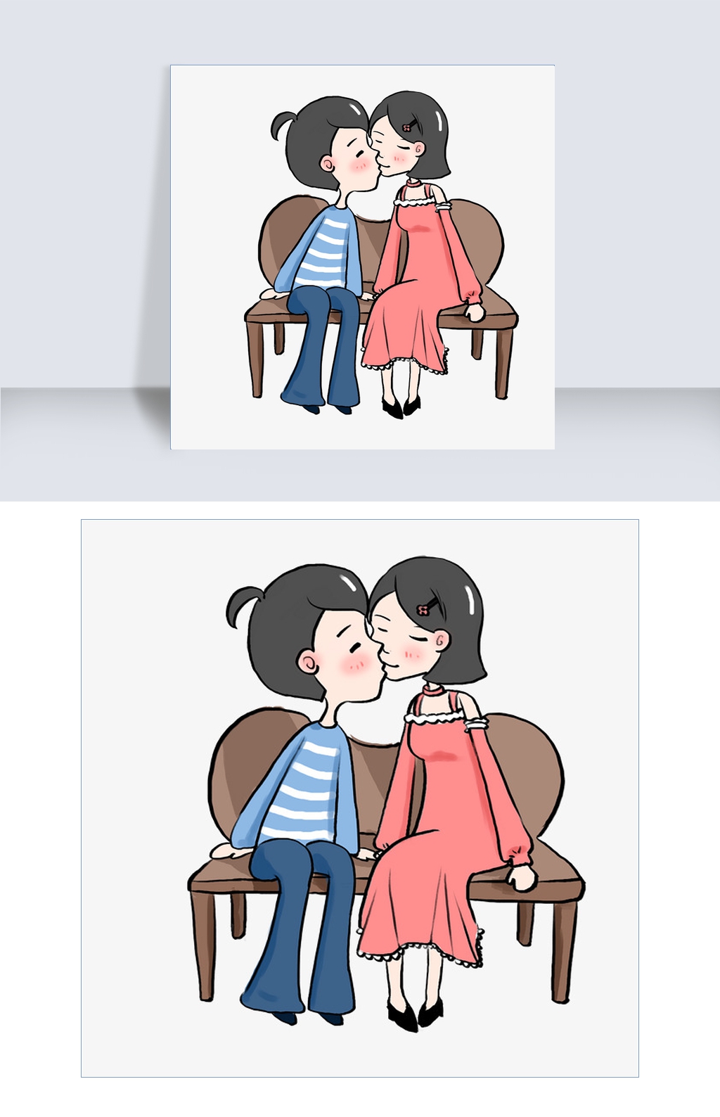 情人节亲嘴的情侣插画