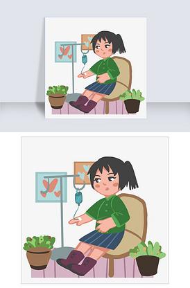 手绘输液病人插画