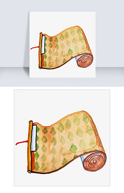 手绘古代书卷免抠元素|黄色的古代书卷插画