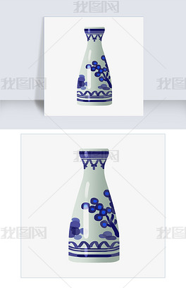 原创手绘青花瓷花瓶插画