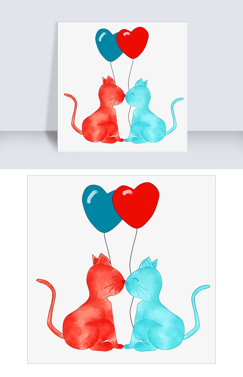 亲嘴的猫咪手绘插画