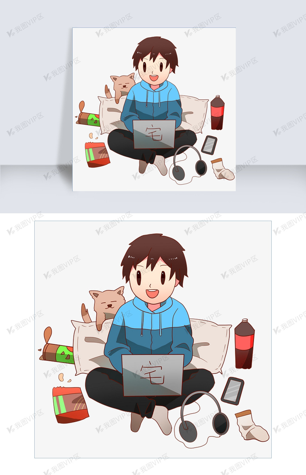 手绘玩电脑的宅男插画图片素材(psb格式)免费下载_动漫人物大全-我图