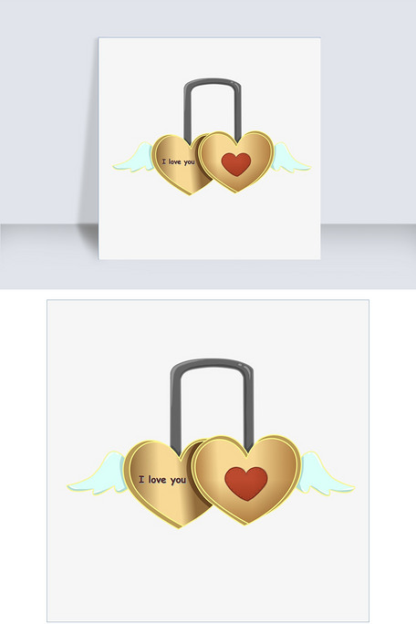 手绘情人节同心锁插画