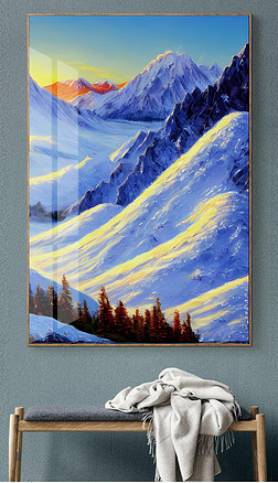 手绘雪山日出现代风景装饰画油画装饰画玄关