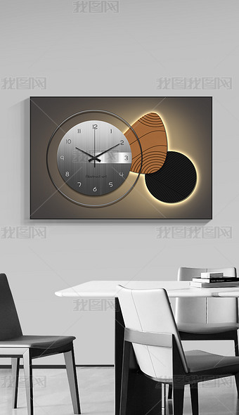 极简轻奢抽象几何光影客餐厅钟表装饰画3