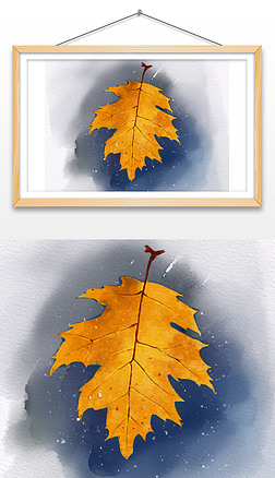 原创手绘水彩沼生栎秋日落叶枯叶