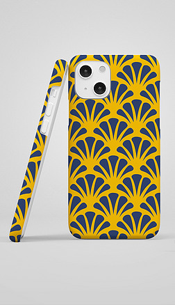 复古时尚黄蓝色植物叶子花纹手机壳图案设计