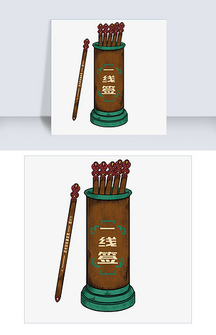 卡通手绘中国复古风求签插画一线签