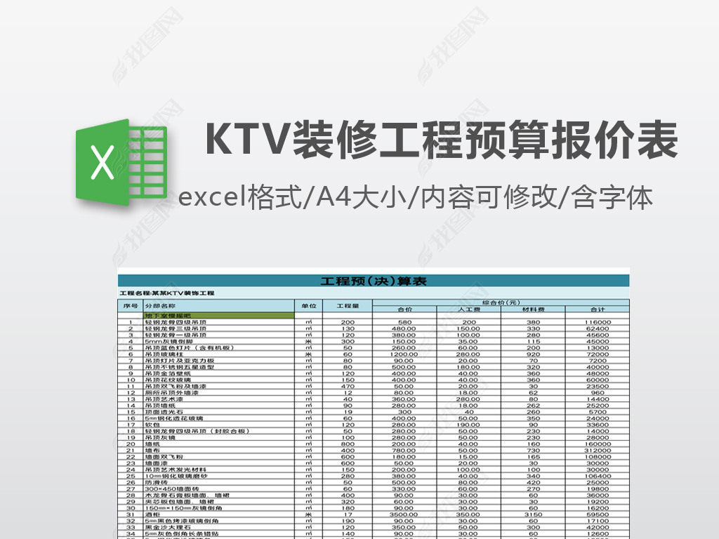 װKTVװ޹ԤExcelģ