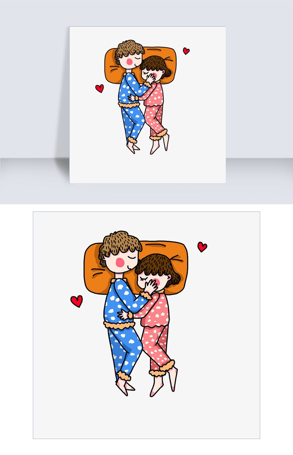 爱情睡觉的情侣插画