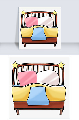 手绘双人床卡通插画