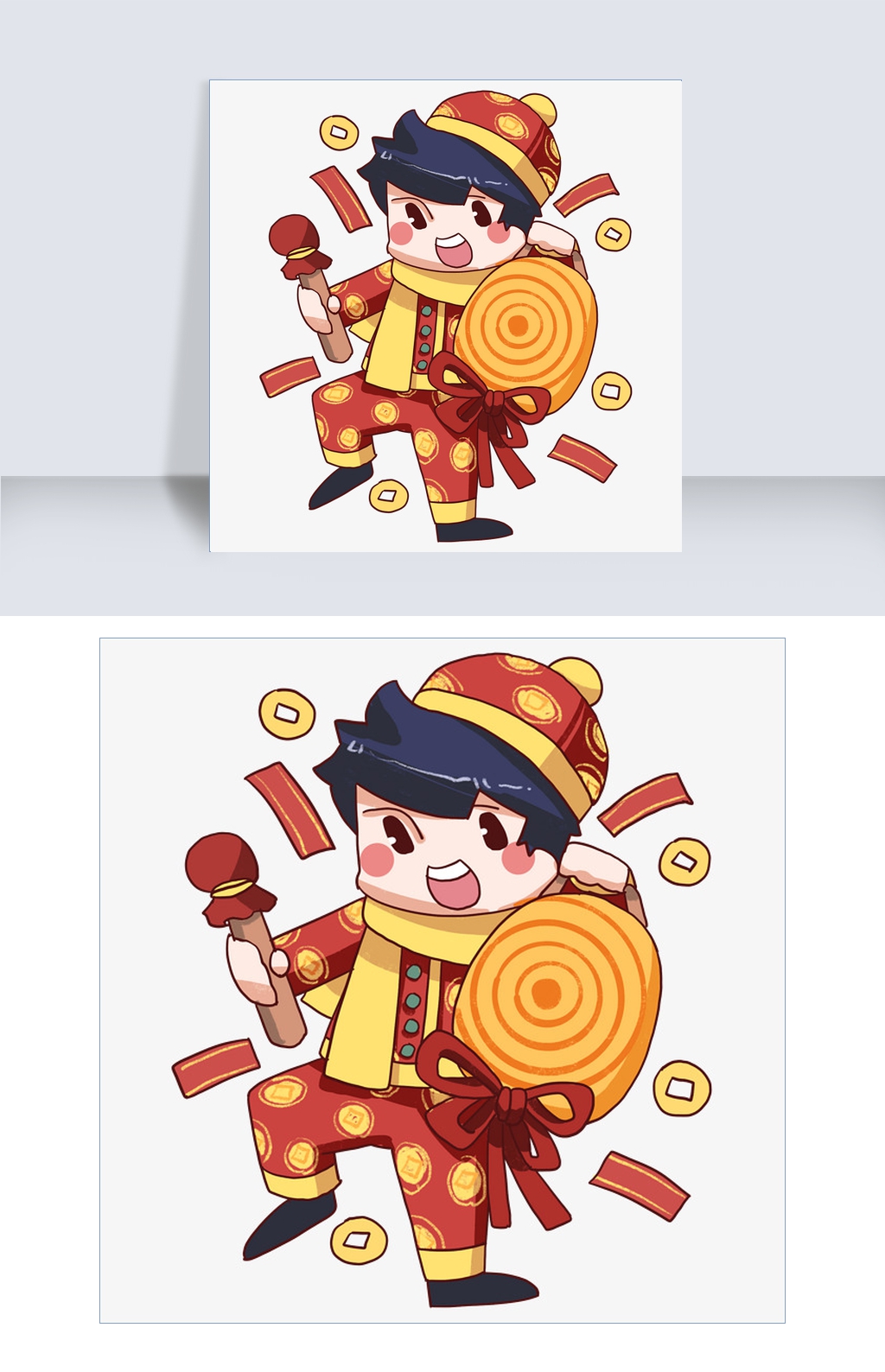 新年打锣鼓的小男孩