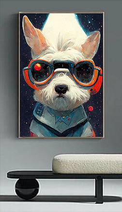 现代抽象轻奢简约太空狗子创意客厅装饰画2