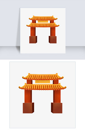 卡通手绘红色古代宫墙大门