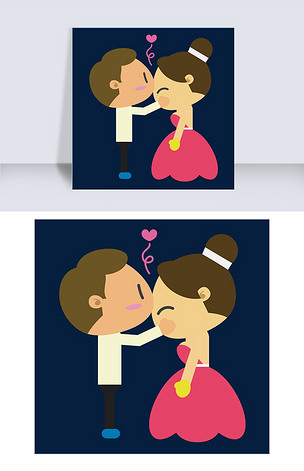 卡通亲亲的夫妻矢量素材