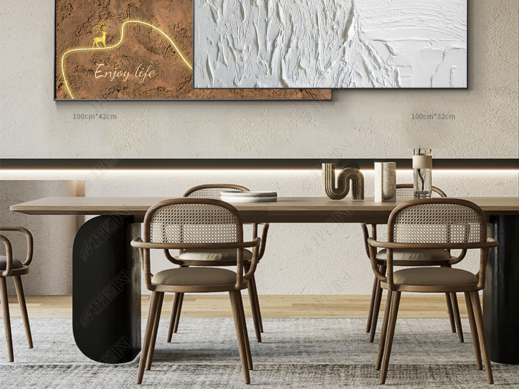 北欧麋鹿花卉纯白肌理抽象山水客厅组合装饰画2
