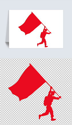 战士军人挥旗剪影