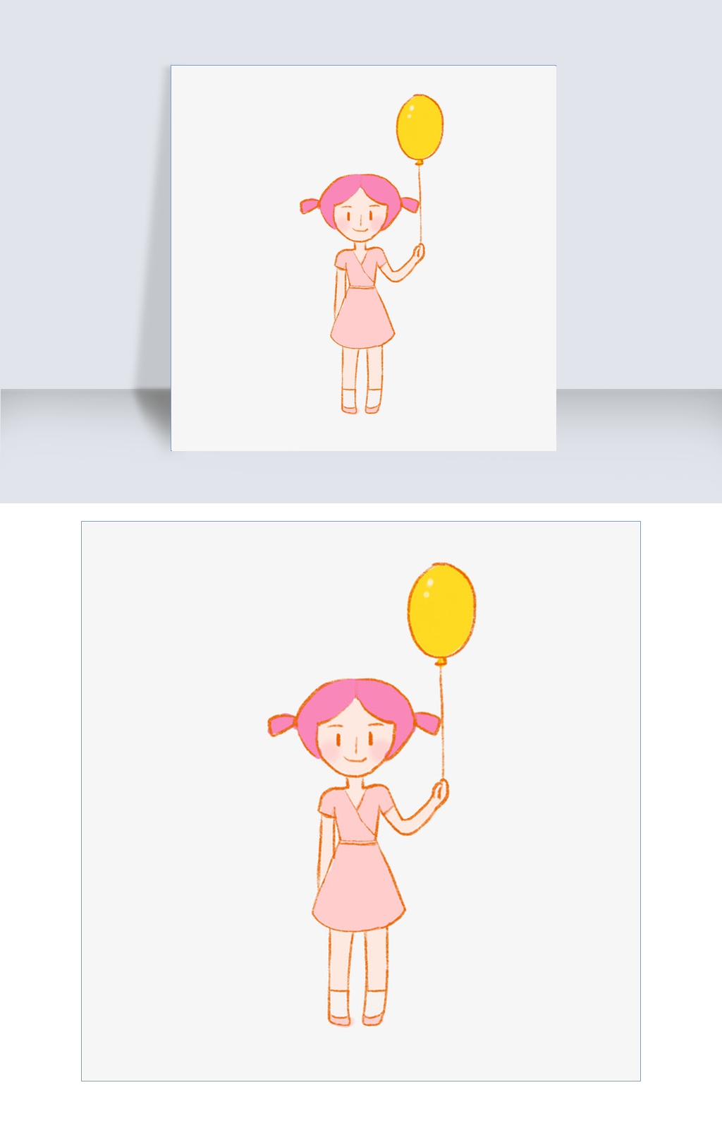六一儿童节黄色气球粉衣服女孩手绘卡通元素下