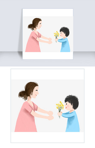 卡通儿子给妈妈送花