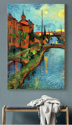 致敬梵高风印象星夜城市乡村风景油画装饰画