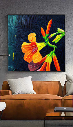 动图凌霄花装饰画|凌霄花油画抽象唯美花卉