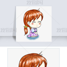 手绘跪坐少女png素材