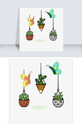 吊篮植物卡通手绘插画