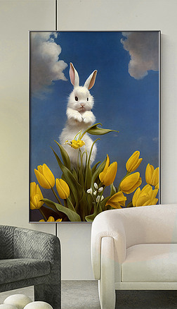 儿童房兔子卡通画客厅简约现代装饰画玄关壁画