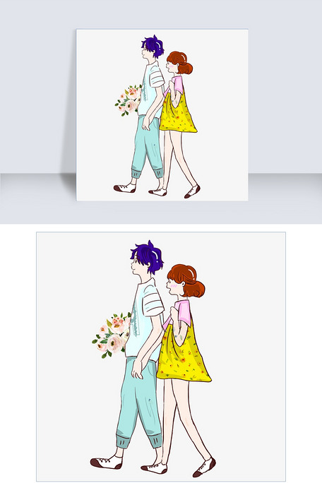 街头漫步的情侣卡通形象