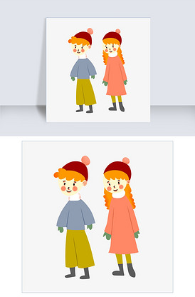 手绘卡通秋装情侣